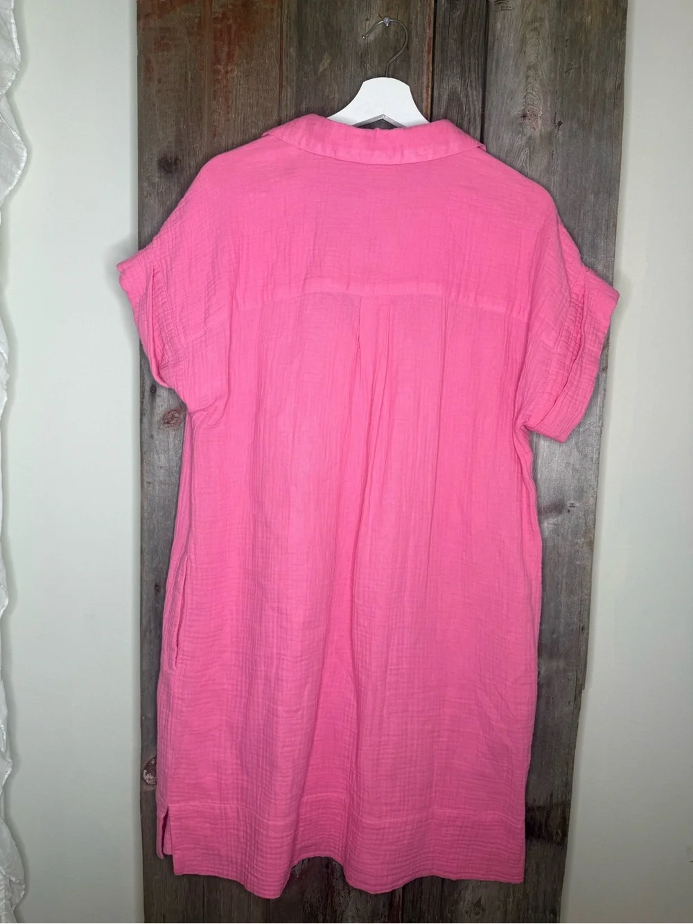 J. Crew V Neck Shirt Dress in Cotton Gauze Tea Rose Pink Large
